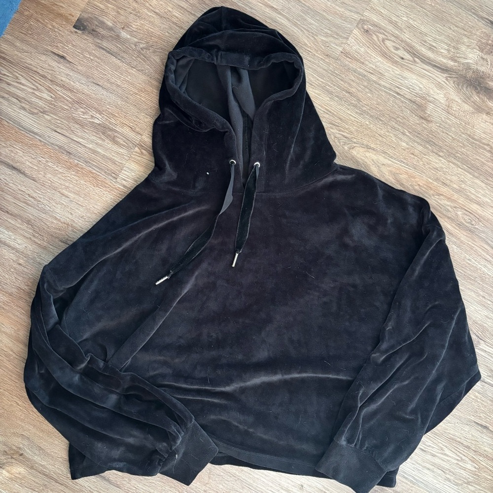 Black Velvet Crop Hoodie